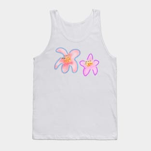 Pink blue watercolor lily flower art Tank Top